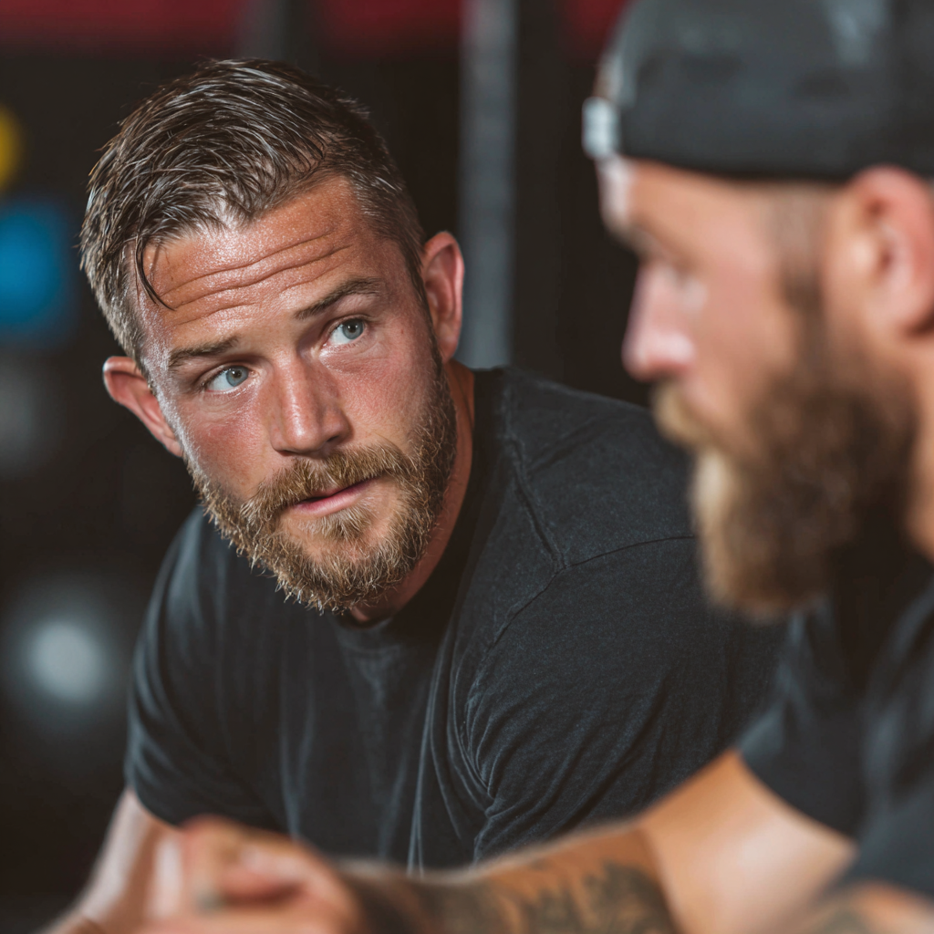 professional mentor coaching a focused man during intense training session